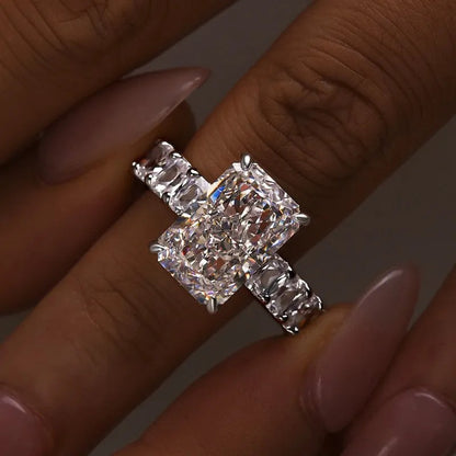 5.0Ct Radiant Cut Hidden Halo Half Engagement Ring In Sterling Silver