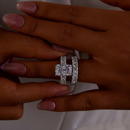 5.0Ct/3.5Ct Luxe Radiant Cut Engagement Ring Travel Ring With Radiant Cut Wedding Band