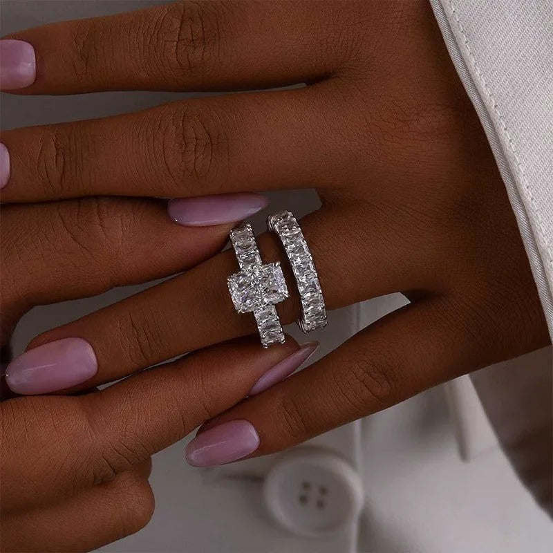 5.0Ct/3.5Ct Luxe Radiant Cut Engagement Ring Travel Ring With Radiant Cut Wedding Band