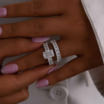 5.0Ct/3.5Ct Luxe Radiant Cut Engagement Ring Travel Ring With Radiant Cut Wedding Band