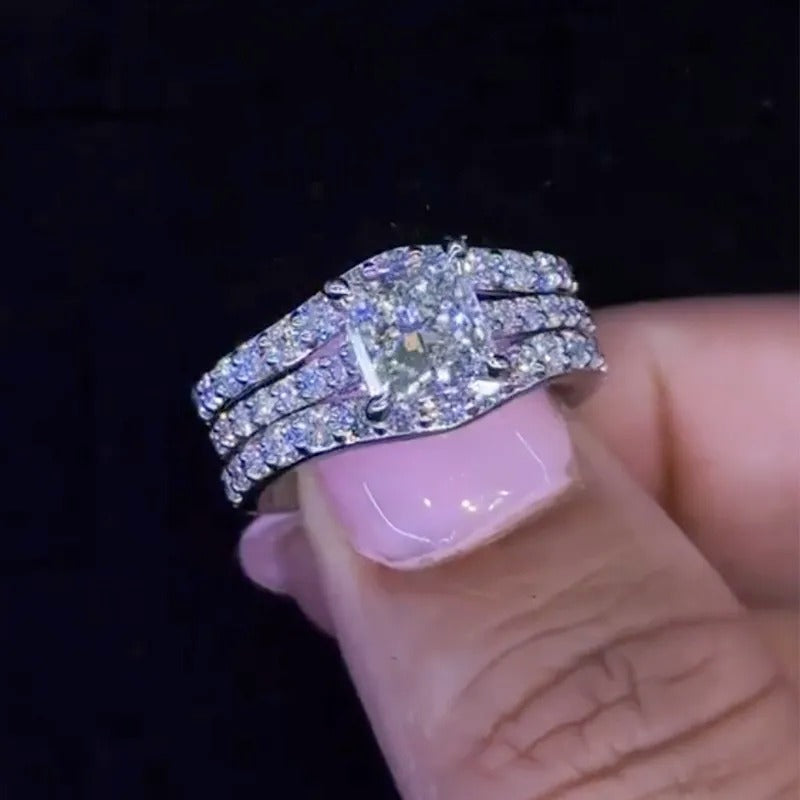 2.0Ct Princess Cut Insert Wedding Ring Set With Engagement Ring Enhancer