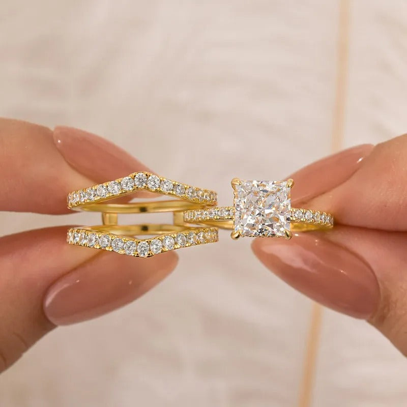 2.0Ct Princess Cut Insert Wedding Ring Set With Engagement Ring Enhancer