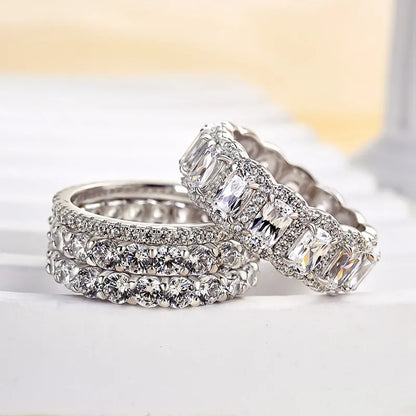 Luxurious Cushion Cut 4PC Wedding Band Set For Women In Sterling Silver