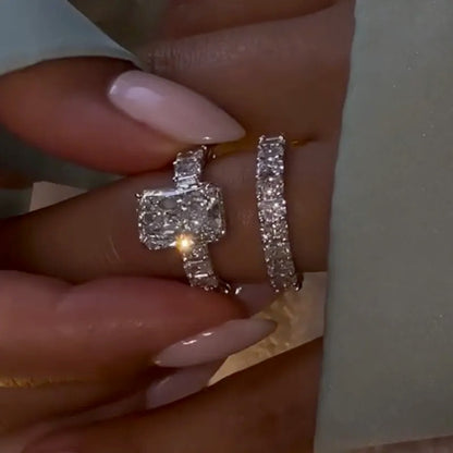 5.0Ct/3.5Ct Luxe Radiant Cut Engagement Ring Travel Ring With Radiant Cut Wedding Band