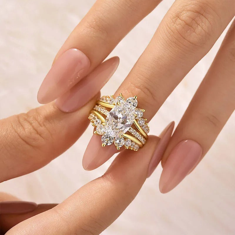 Exclusive 4.0Ct Oval Cut Wedding Ring Set Travel Ring With Jacket Wedding Band