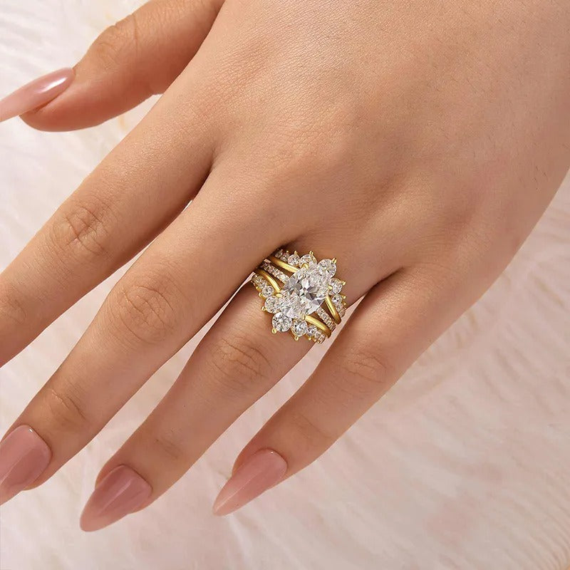 Exclusive 4.0Ct Oval Cut Wedding Ring Set Travel Ring With Jacket Wedding Band