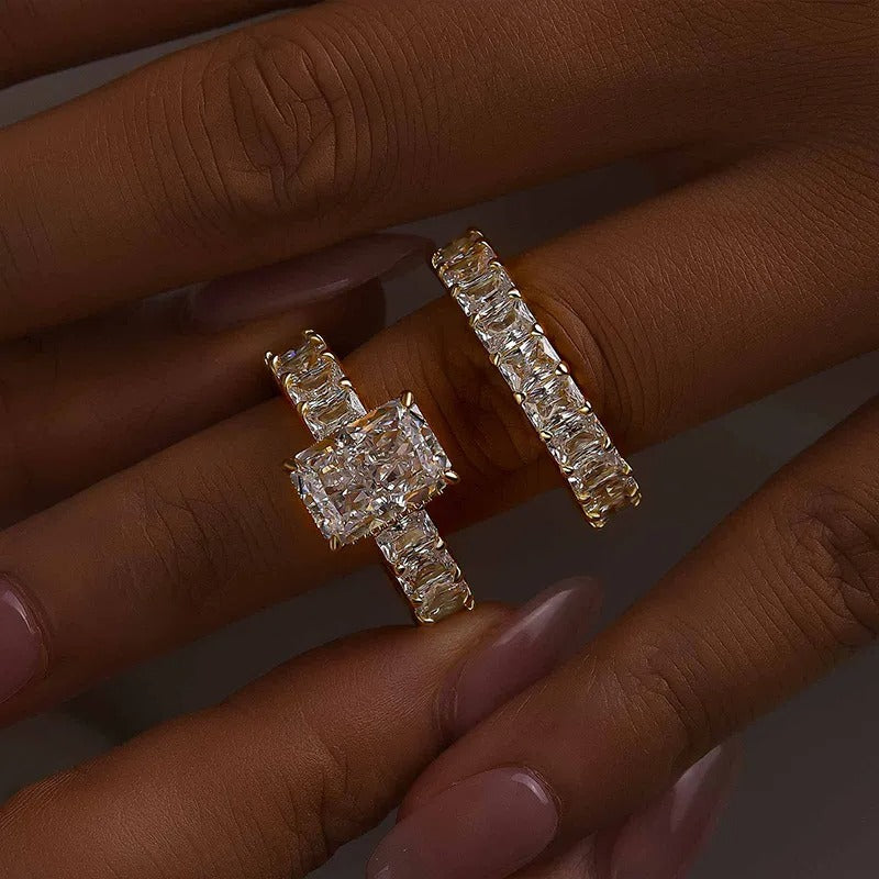 5.0Ct/3.5Ct Luxe Radiant Cut Engagement Ring Travel Ring With Radiant Cut Wedding Band