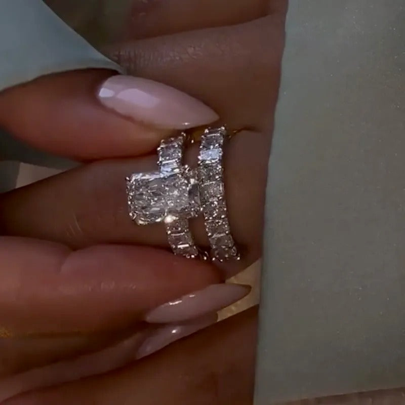 5.0Ct/3.5Ct Luxe Radiant Cut Engagement Ring Travel Ring With Radiant Cut Wedding Band