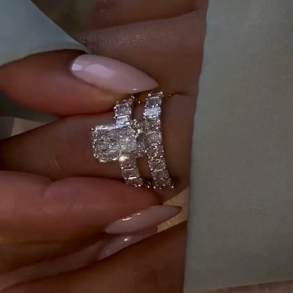 5.0Ct/3.5Ct Luxe Radiant Cut Engagement Ring Travel Ring With Radiant Cut Wedding Band