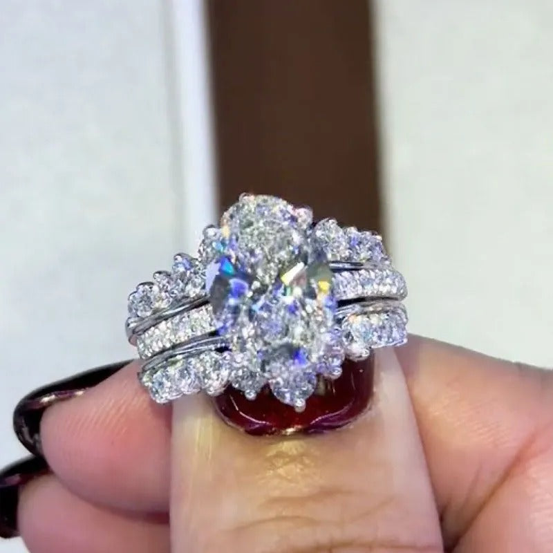 Exclusive 4.0Ct Oval Cut Wedding Ring Set Travel Ring With Jacket Wedding Band