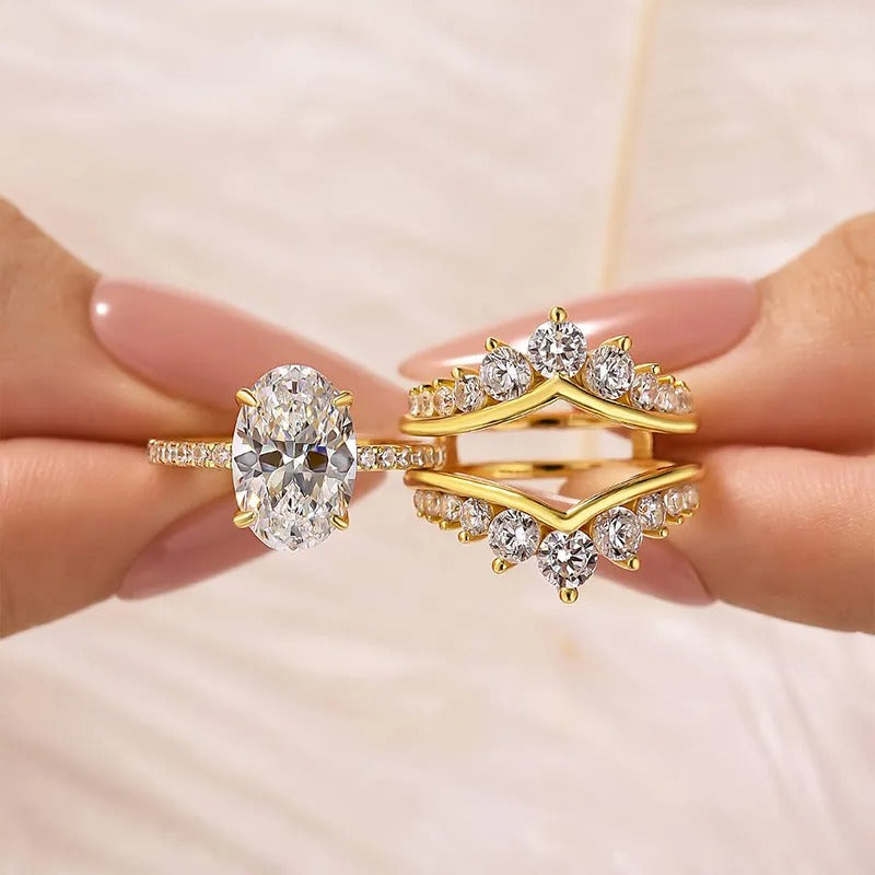 Exclusive 4.0Ct Oval Cut Wedding Ring Set Travel Ring With Jacket Wedding Band