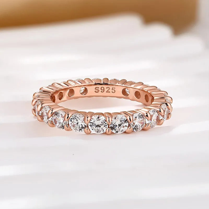 Eternity Round Cut Simulated Diamond Women's Wedding Band In Sterling Silver