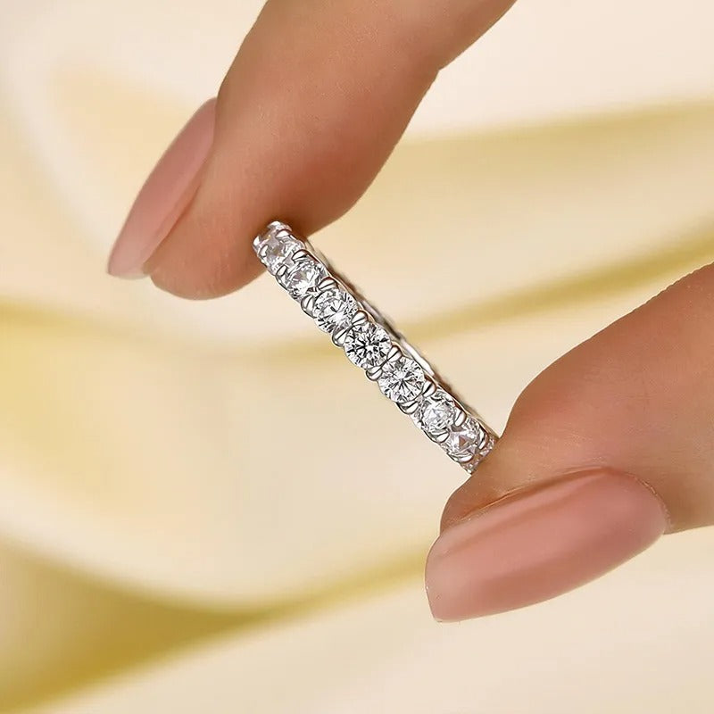 Eternity Round Cut Simulated Diamond Women's Wedding Band In Sterling Silver