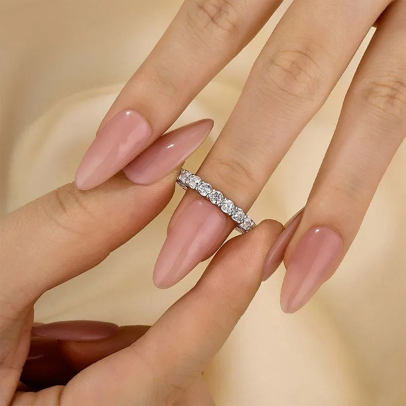 Eternity Round Cut Simulated Diamond Women's Wedding Band In Sterling Silver