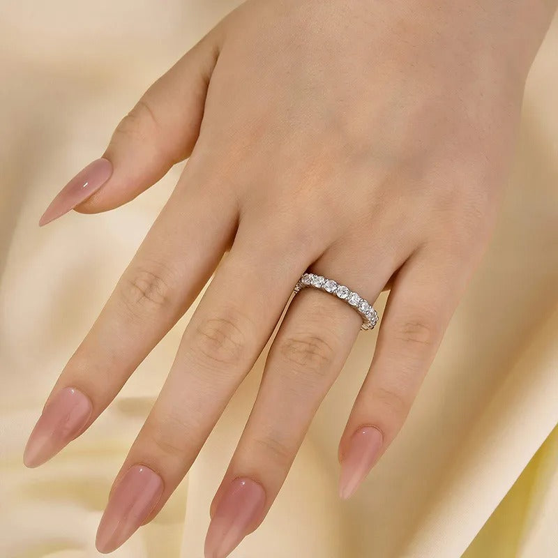 Eternity Round Cut Simulated Diamond Women's Wedding Band In Sterling Silver