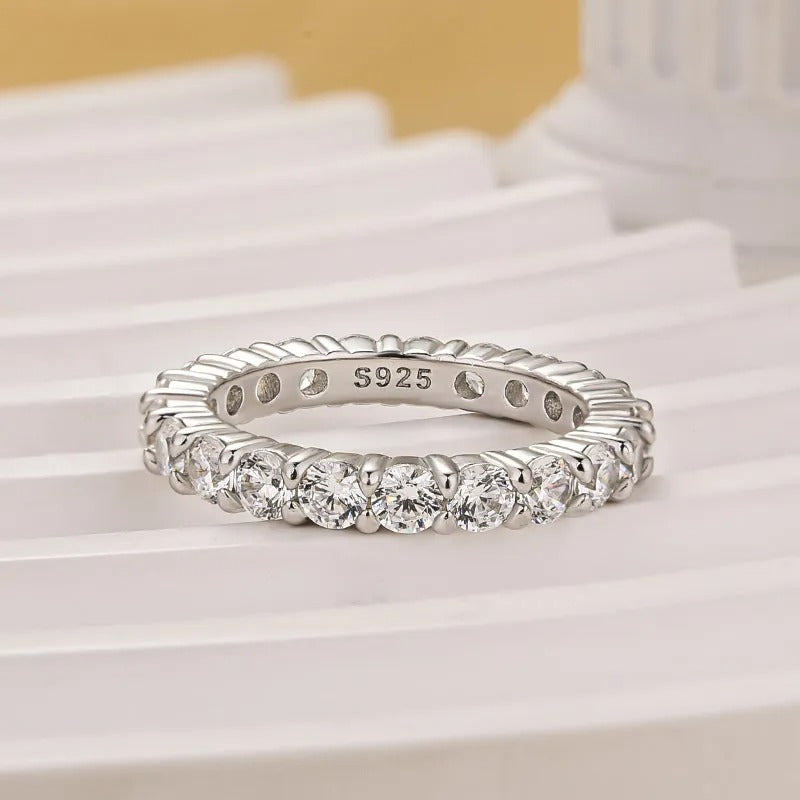 Eternity Round Cut Simulated Diamond Women's Wedding Band In Sterling Silver