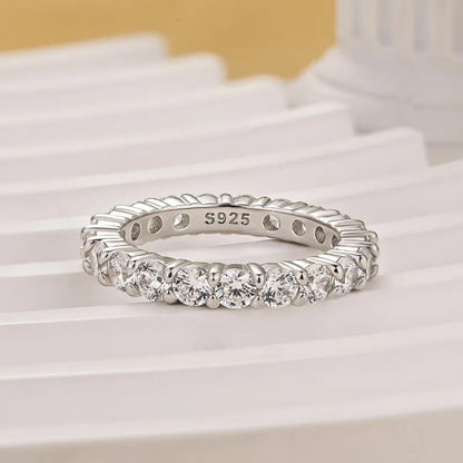 Eternity Round Cut Simulated Diamond Women's Wedding Band In Sterling Silver
