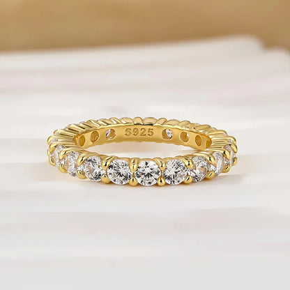 Eternity Round Cut Simulated Diamond Women's Wedding Band In Sterling Silver