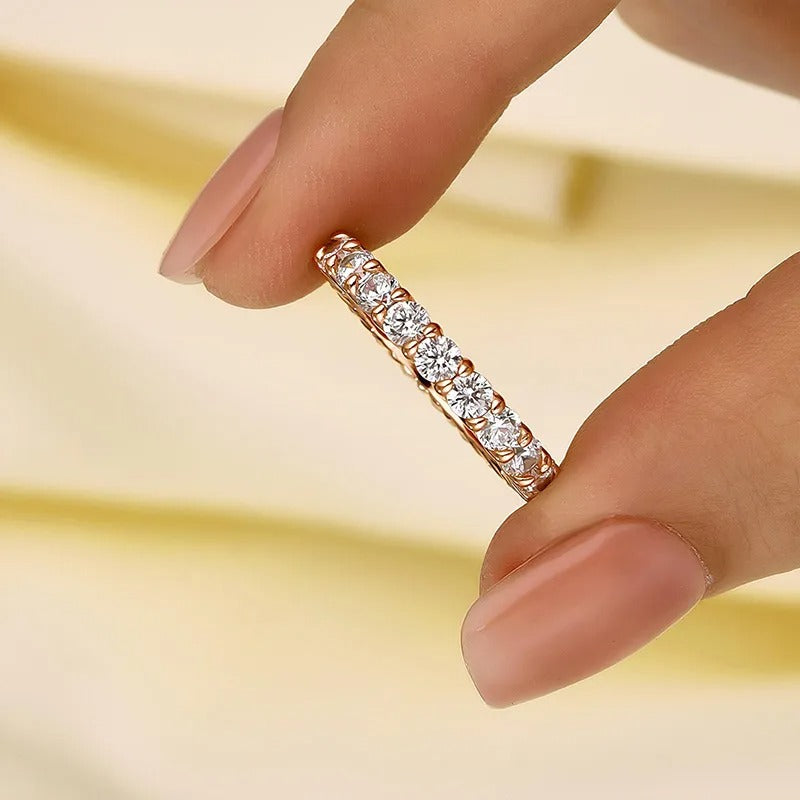 Eternity Round Cut Simulated Diamond Women's Wedding Band In Sterling Silver