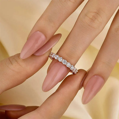 Eternity Round Cut Simulated Diamond Women's Wedding Band In Sterling Silver