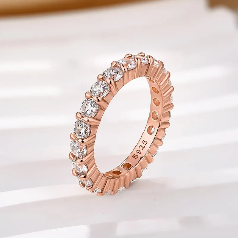 Eternity Round Cut Simulated Diamond Women's Wedding Band In Sterling Silver