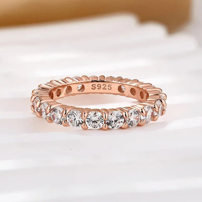 Eternity Round Cut Simulated Diamond Women's Wedding Band In Sterling Silver