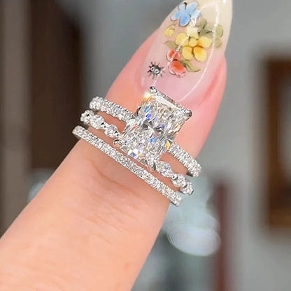 3.5 Carat Radiant Cut Simulated Diamond Wedding Ring with Round & Marquise Accents Bands