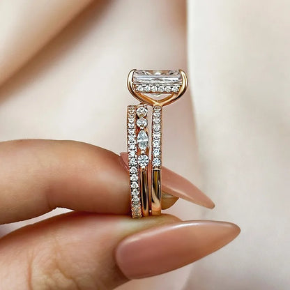 3.5 Carat Radiant Cut Simulated Diamond Wedding Ring with Round & Marquise Accents Bands